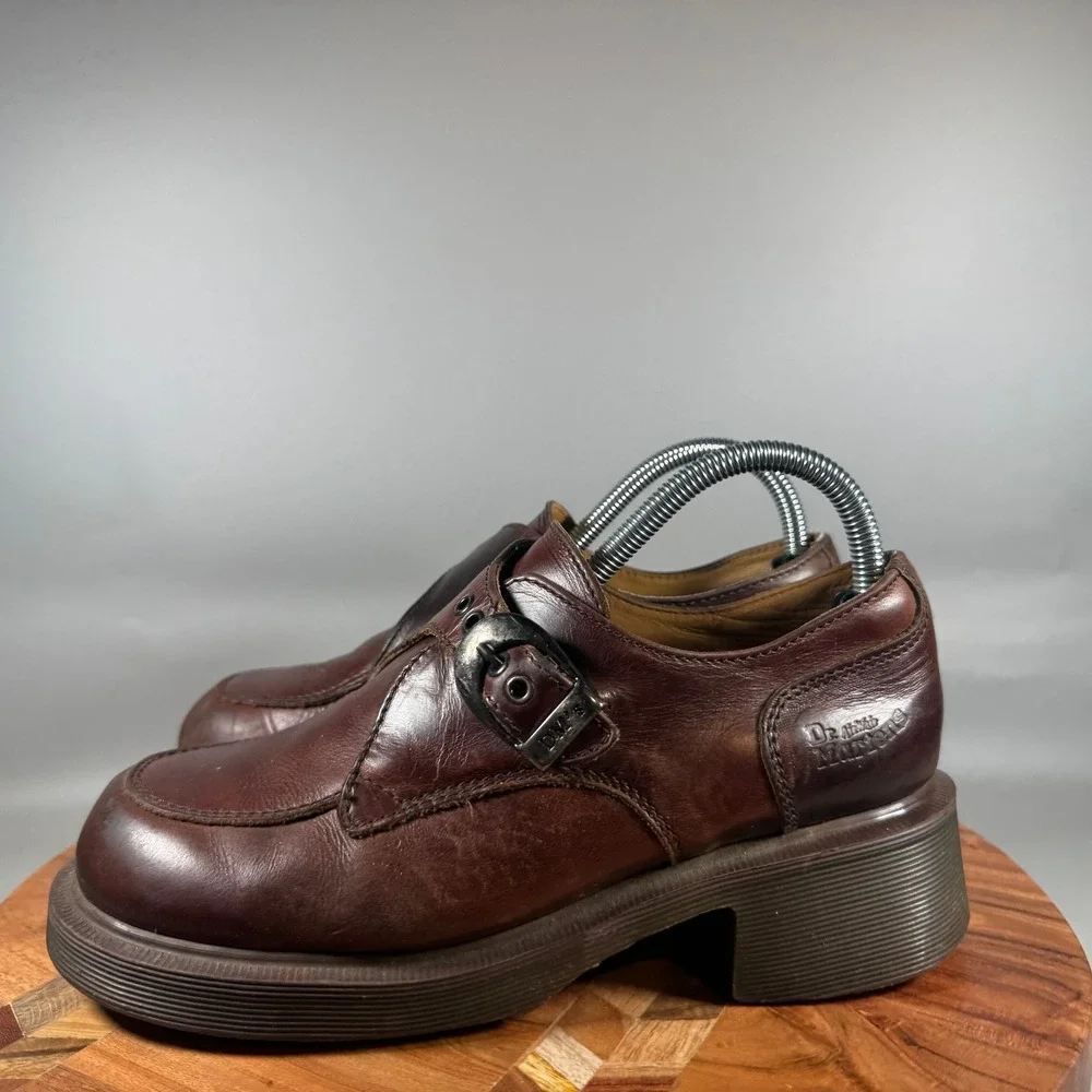 Dr. Martens 8496 Brown Leather Monk Strap Platform Shoes England UK 6 US 8